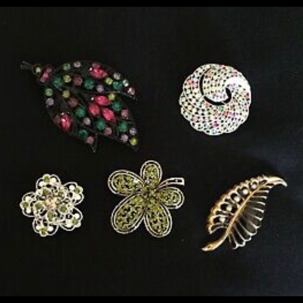 Vintage Brooches Rhinestone Lot (5) NICE Lisner